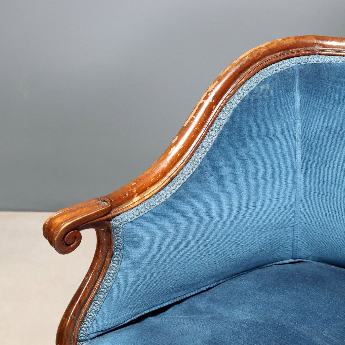 Fauteuils Anciens avec Pouf Noyer Style Baroque Italie XIXe Siècle-photo-3