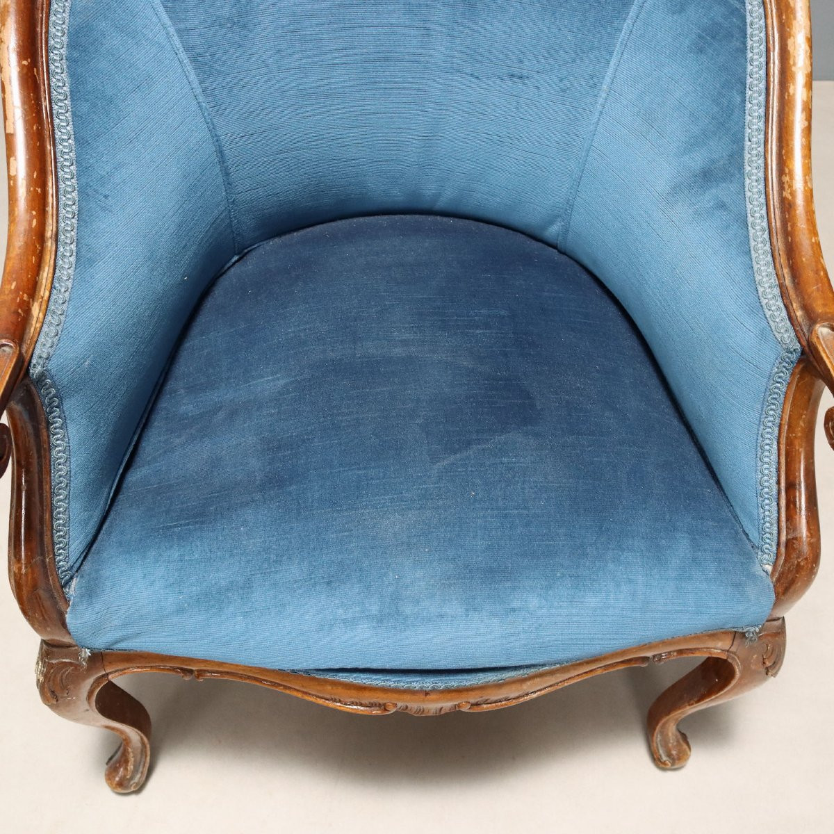 Fauteuils Anciens avec Pouf Noyer Style Baroque Italie XIXe Siècle-photo-2