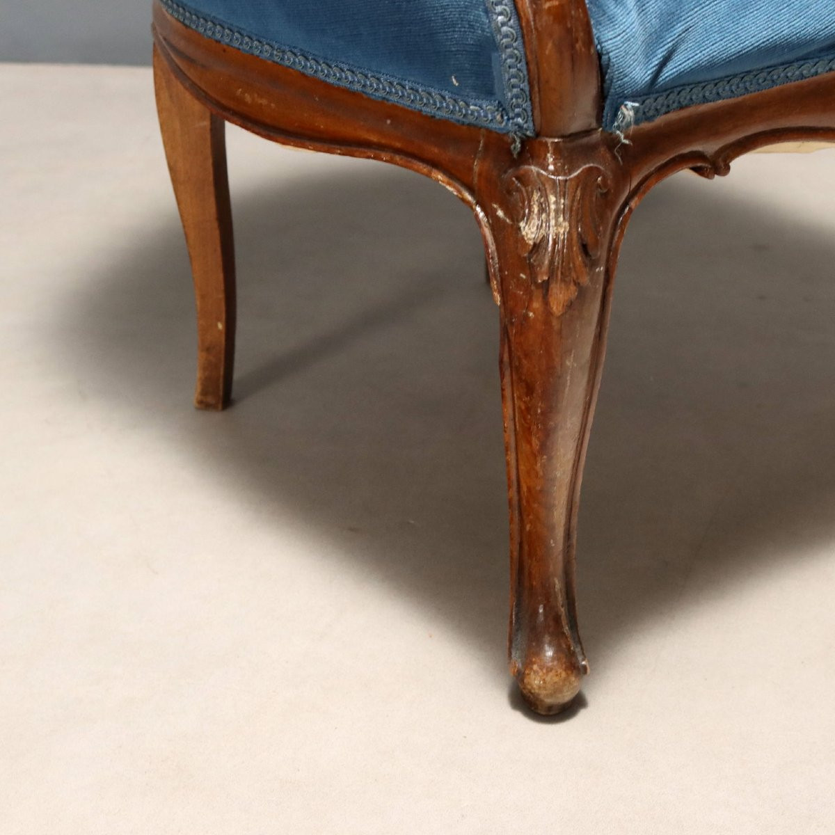 Fauteuils Anciens avec Pouf Noyer Style Baroque Italie XIXe Siècle-photo-3