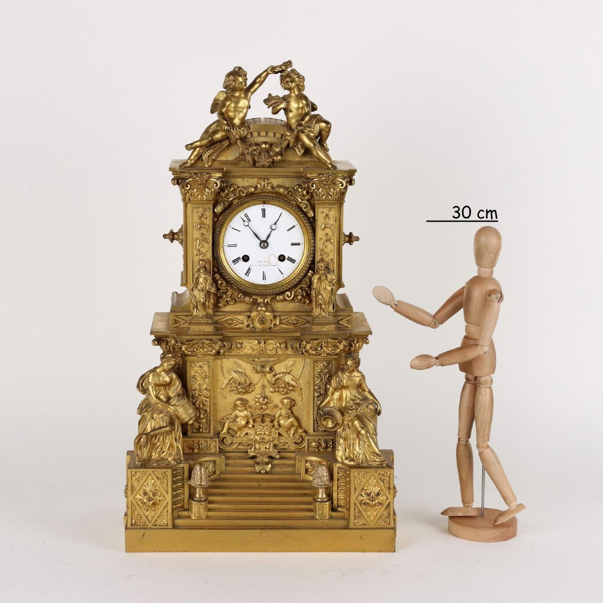 Ancient Countertop Clock Gilded Bronze France Mid XIX Century-photo-2