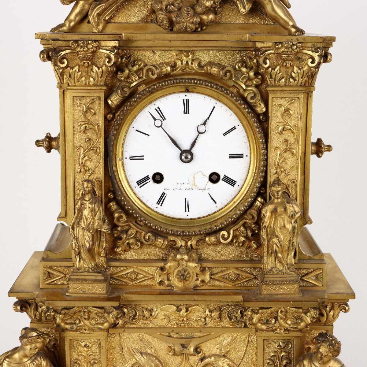 Ancient Countertop Clock Gilded Bronze France Mid XIX Century-photo-1