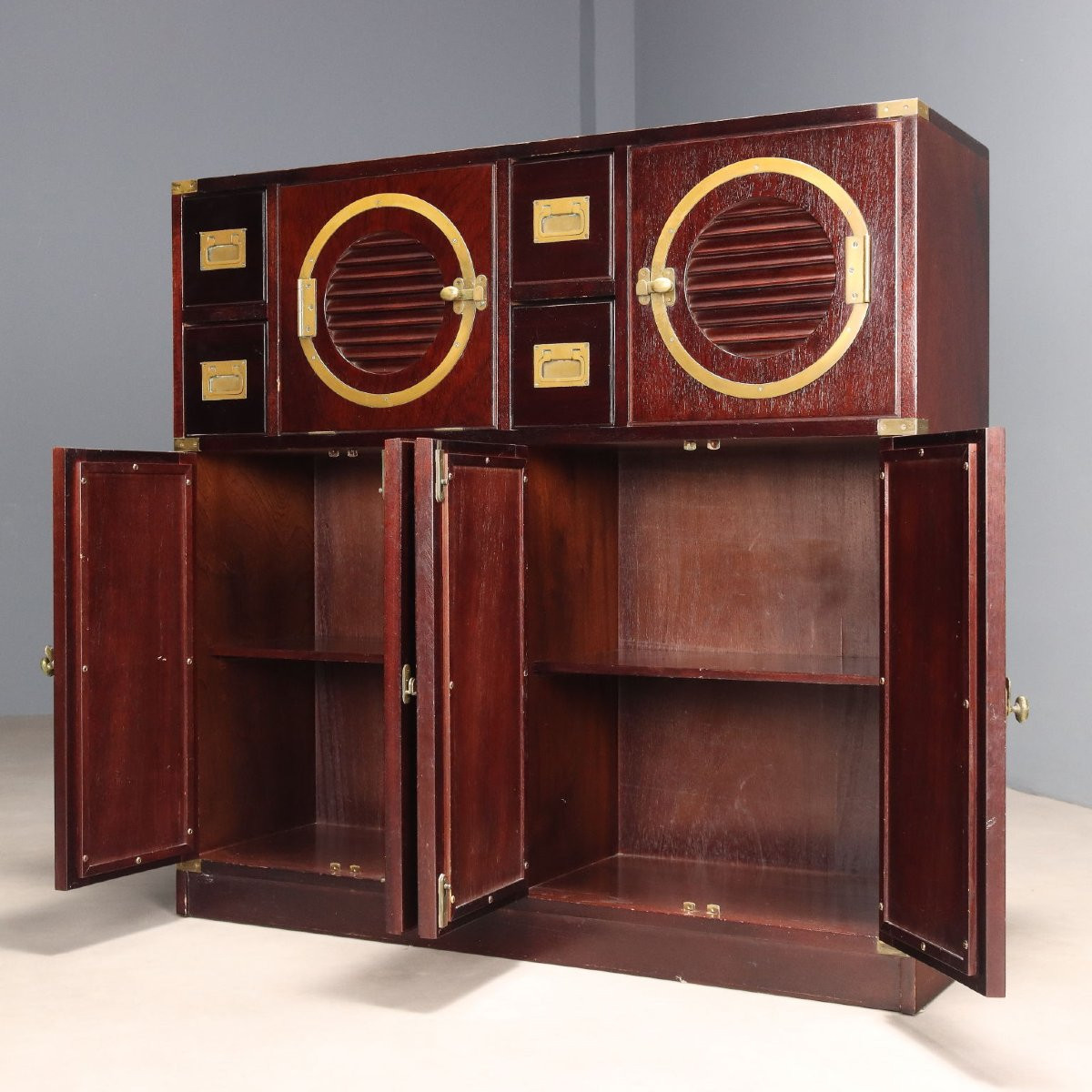 Navy Style Sideboard Veneered In Mahogany Italy 20th Century-photo-3