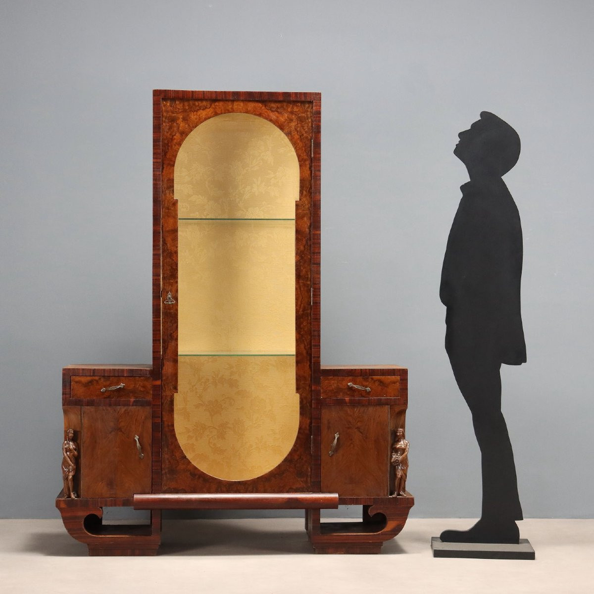 Vintage Dispaly Cabinet Burl Veneer Design Italy 1920s-1930s-photo-2