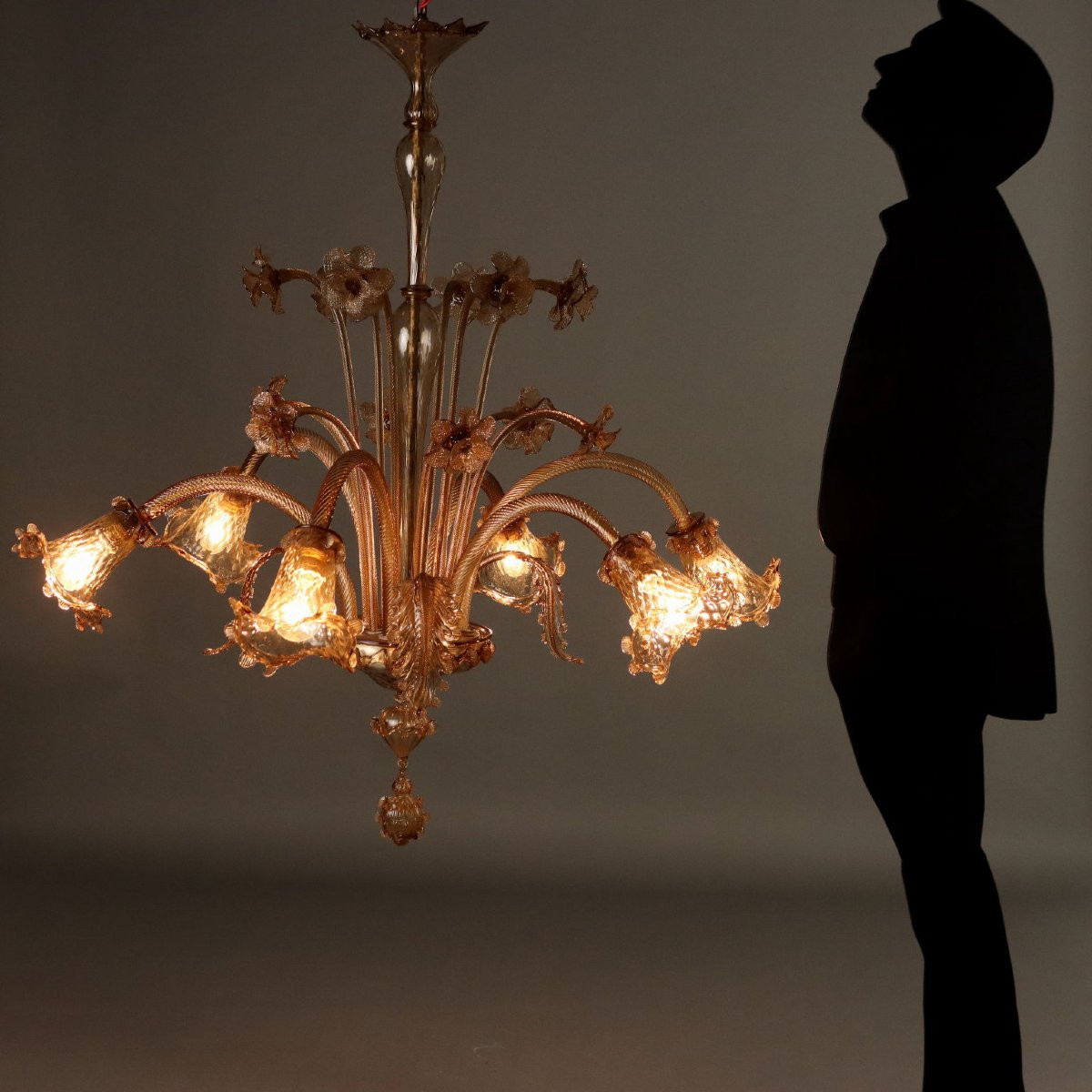 Lustre Vintage Verre de Murano 6 Lumières Design Années 1950-photo-2