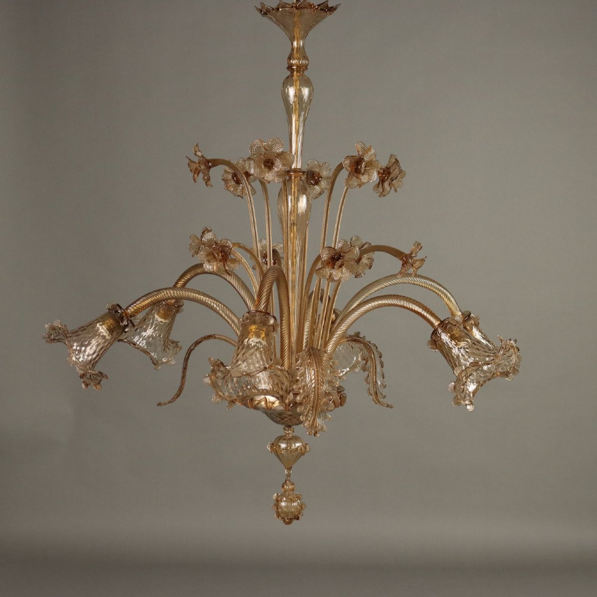 Lustre Vintage Verre de Murano 6 Lumières Design Années 1950-photo-4