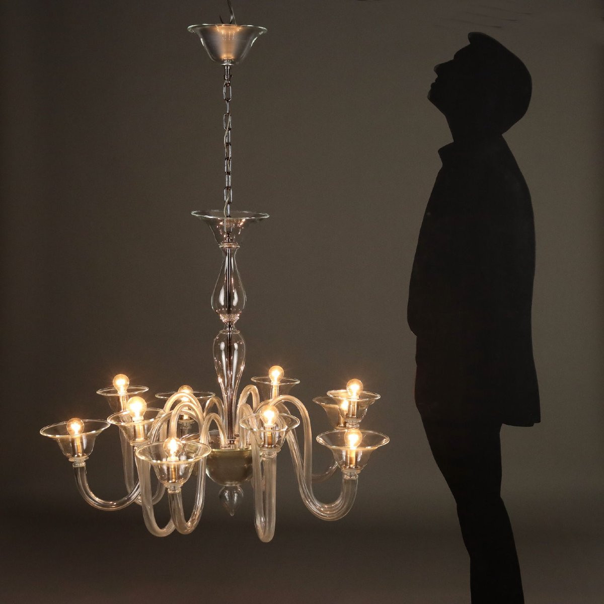 Lustre Vénitien Ancien Verre Soufflé Italie du XXe Siècle-photo-2