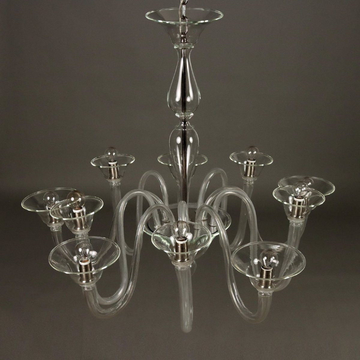 Lustre Vénitien Ancien Verre Soufflé Italie du XXe Siècle-photo-4