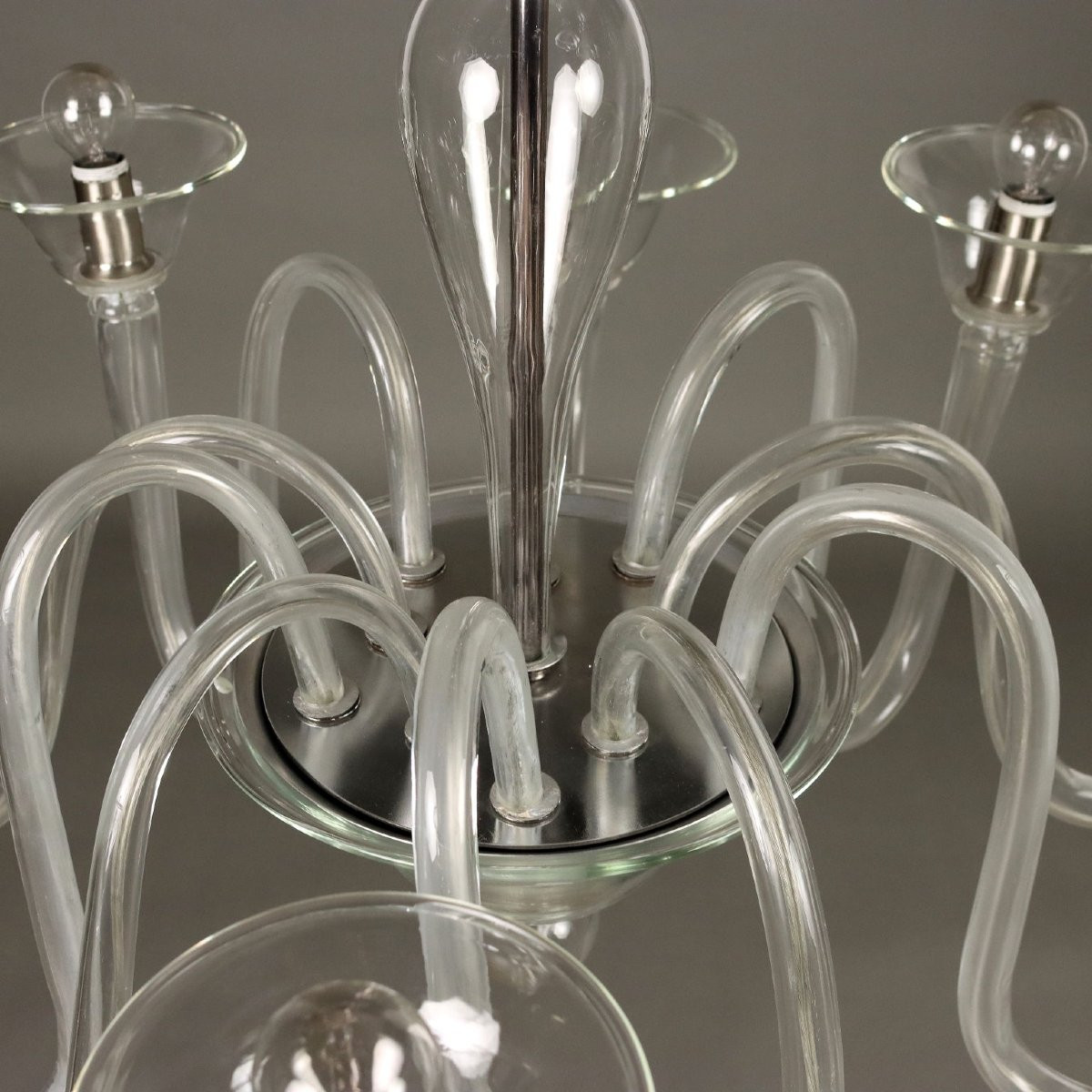 Lustre Vénitien Ancien Verre Soufflé Italie du XXe Siècle-photo-4