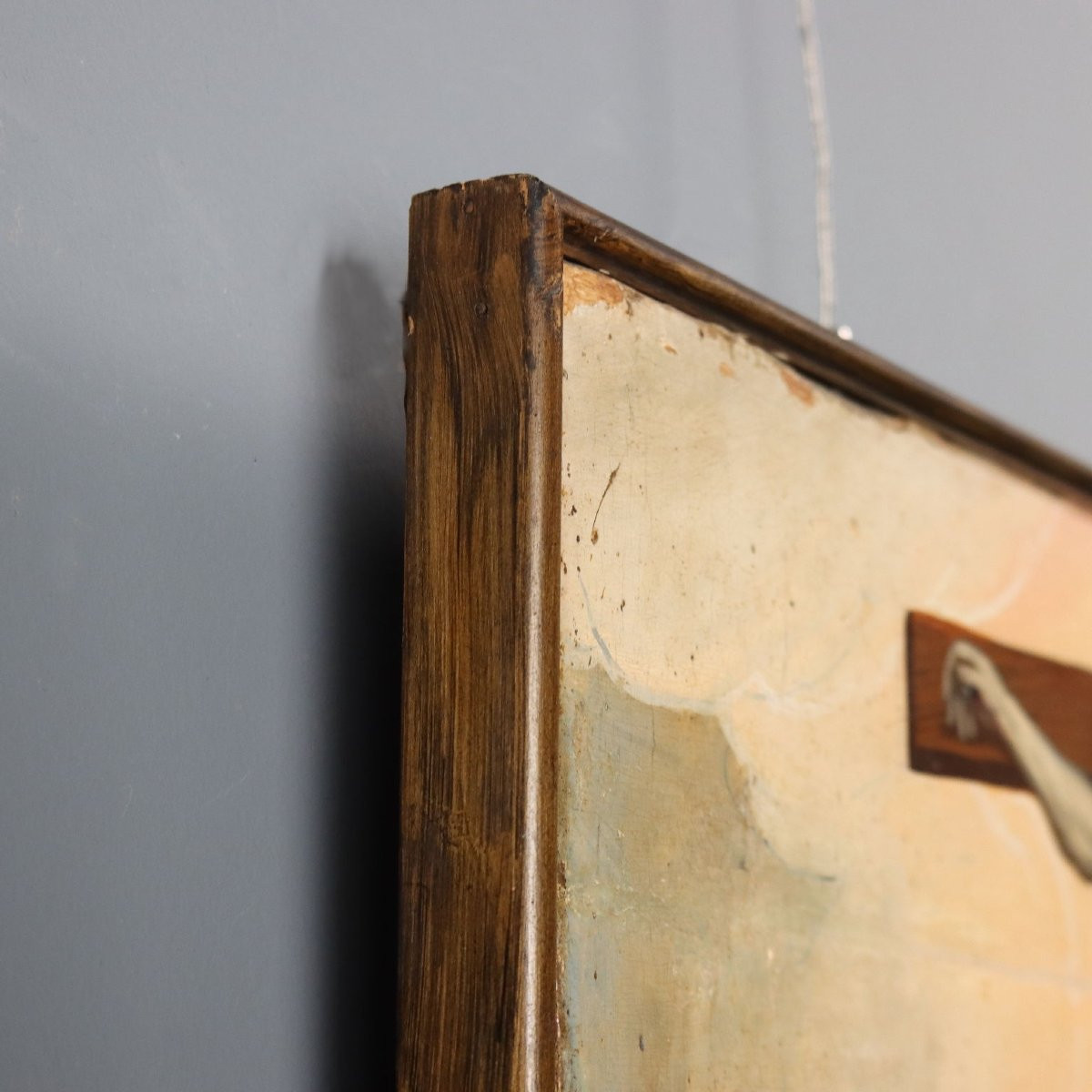 Antique Painting Christ Crucified With Saints Oil On Hardboard '500-photo-6