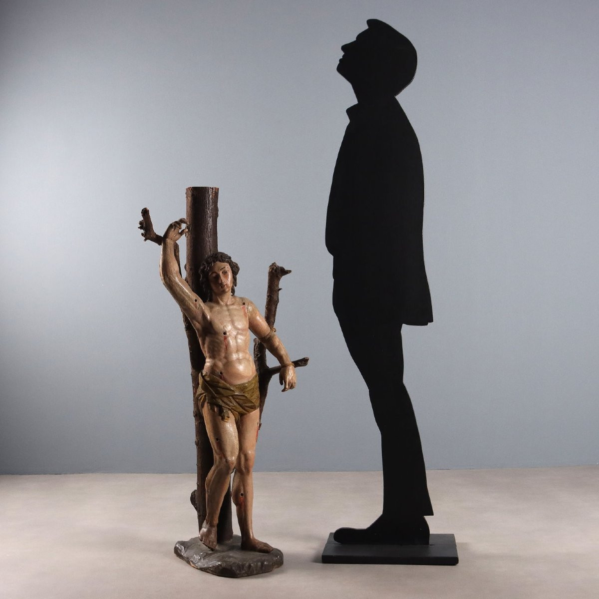 Antique Sculpture Saint Sebastian Carved Wood Italy XVII Century-photo-2