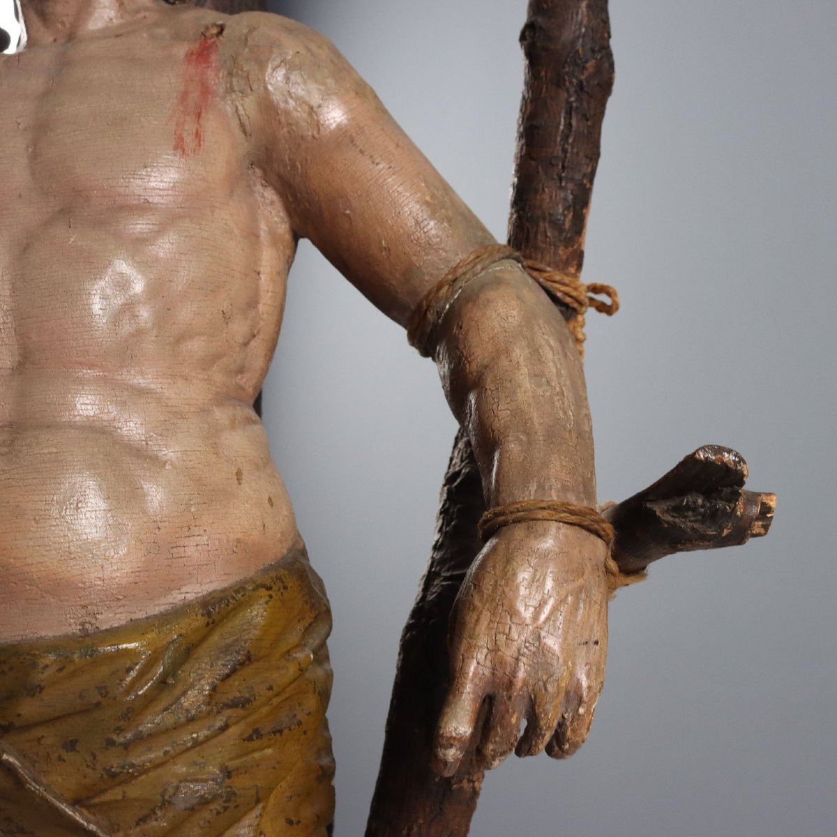 Antique Sculpture Saint Sebastian Carved Wood Italy XVII Century-photo-4