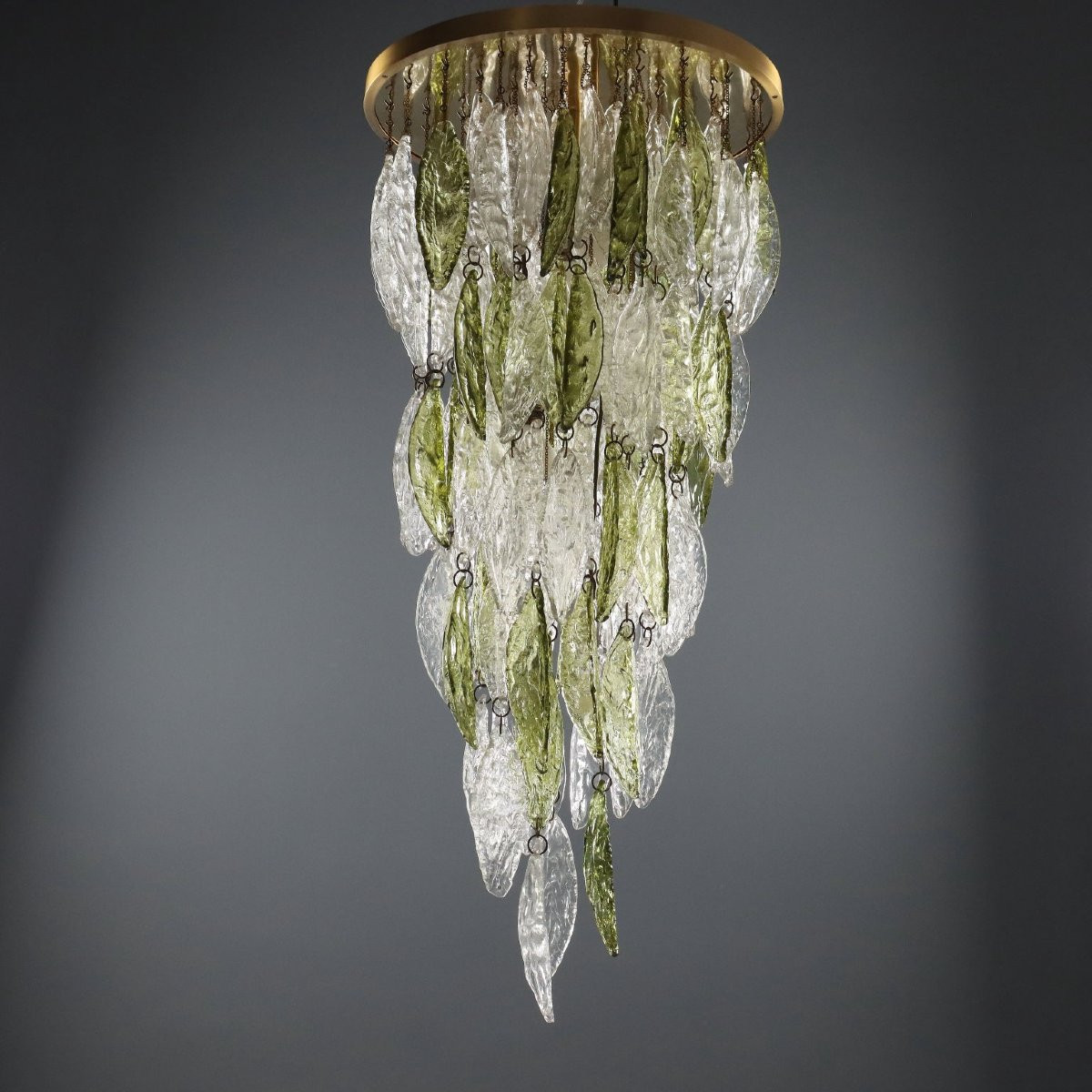 Lustre Vintage avec Feuilles de Verre Années 1970-photo-3