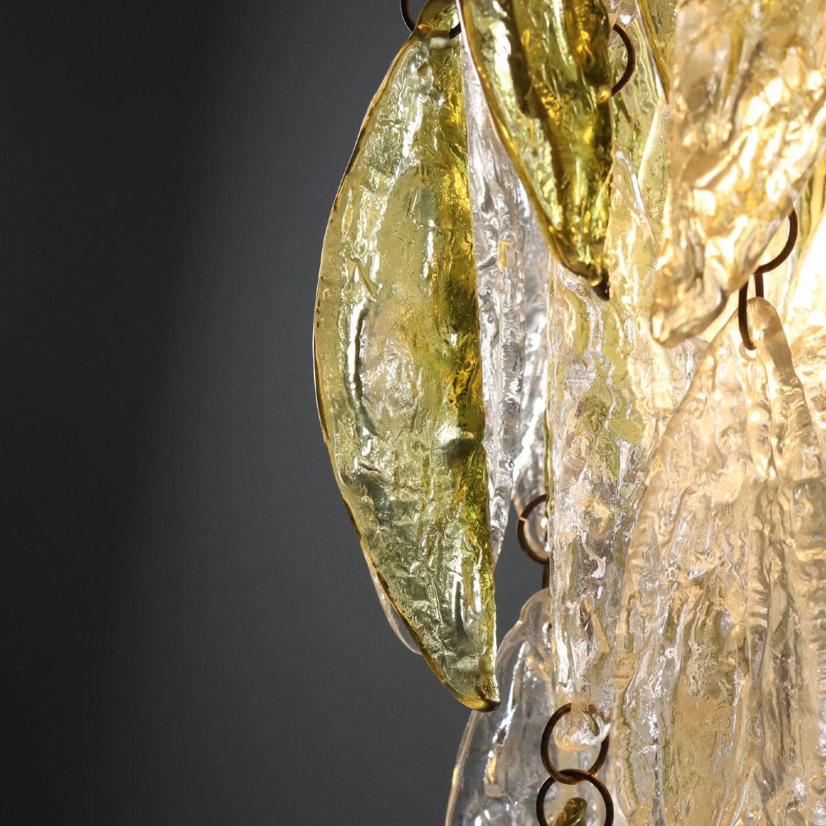 Lustre Vintage avec Feuilles de Verre Années 1970-photo-3