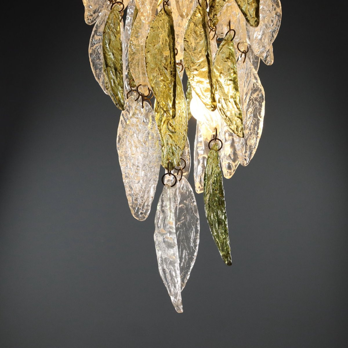 Lustre Vintage avec Feuilles de Verre Années 1970-photo-5