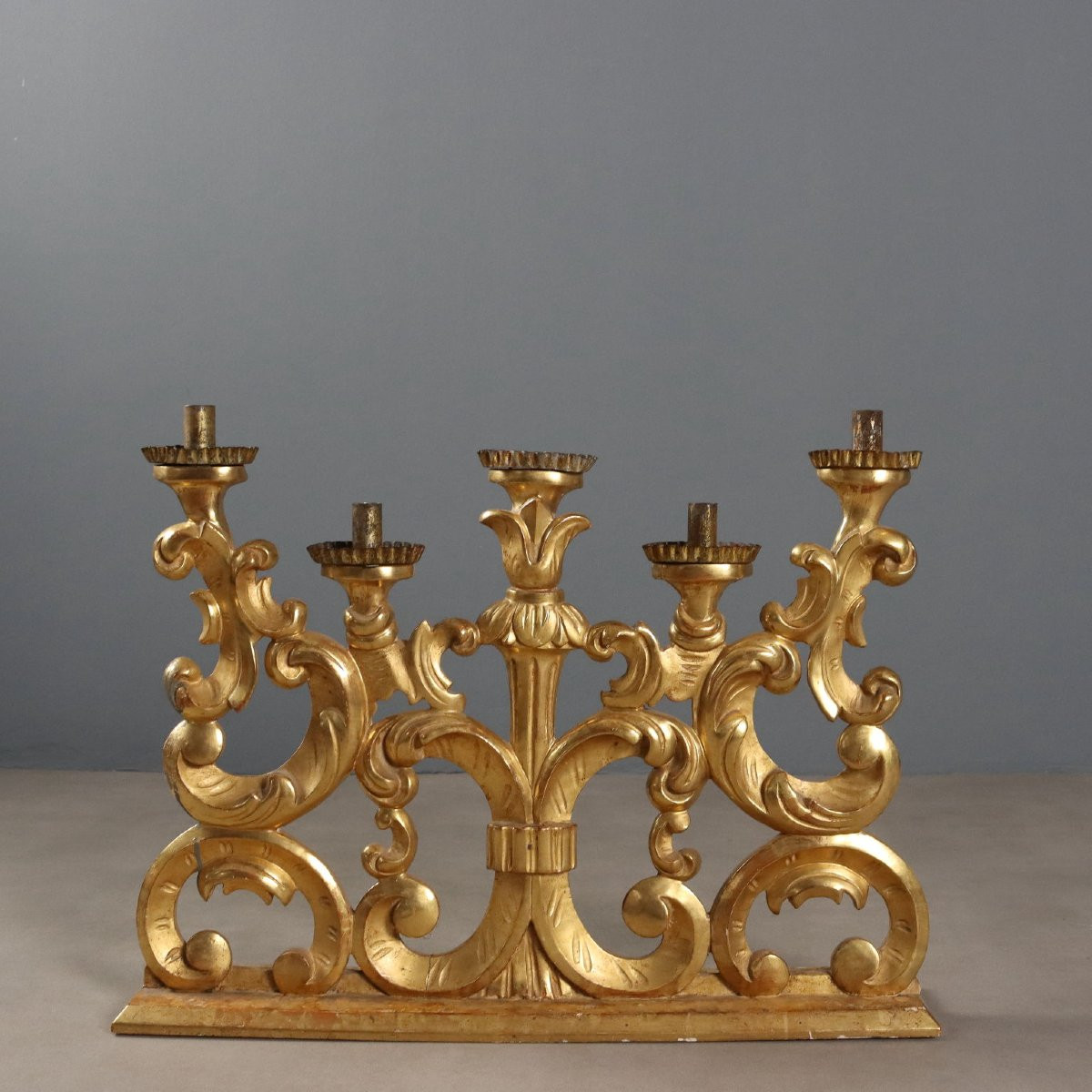 Antique Candelabra Carved Gilded Wood 5 Lights XVIII Century-photo-3