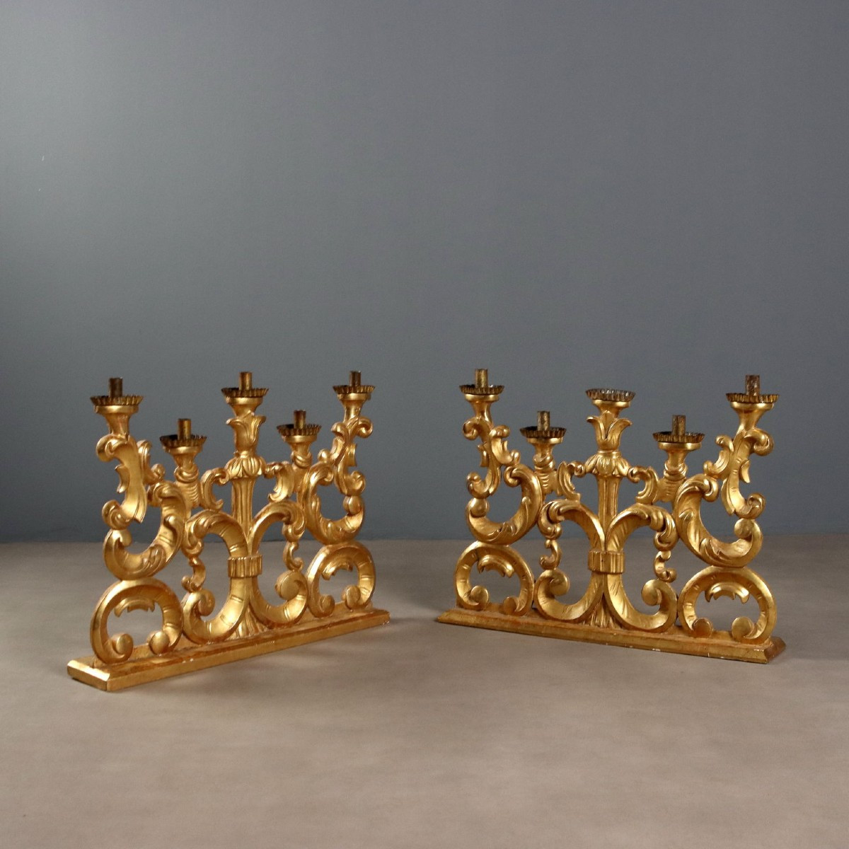 Antique Candelabra Carved Gilded Wood 5 Lights XVIII Century