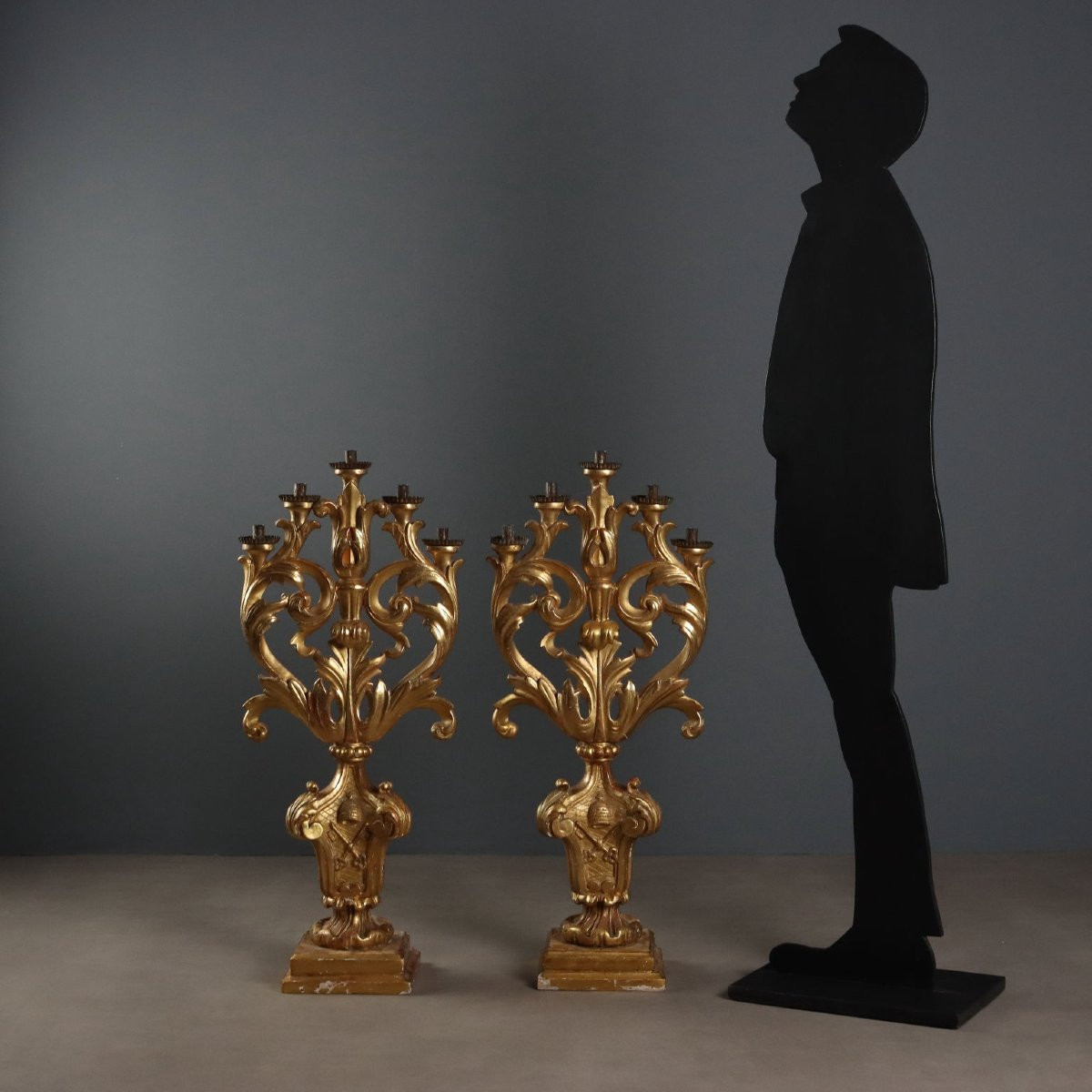 Antique Candelabra Gilded Carved Wood 5 Lights XVIII Century-photo-2