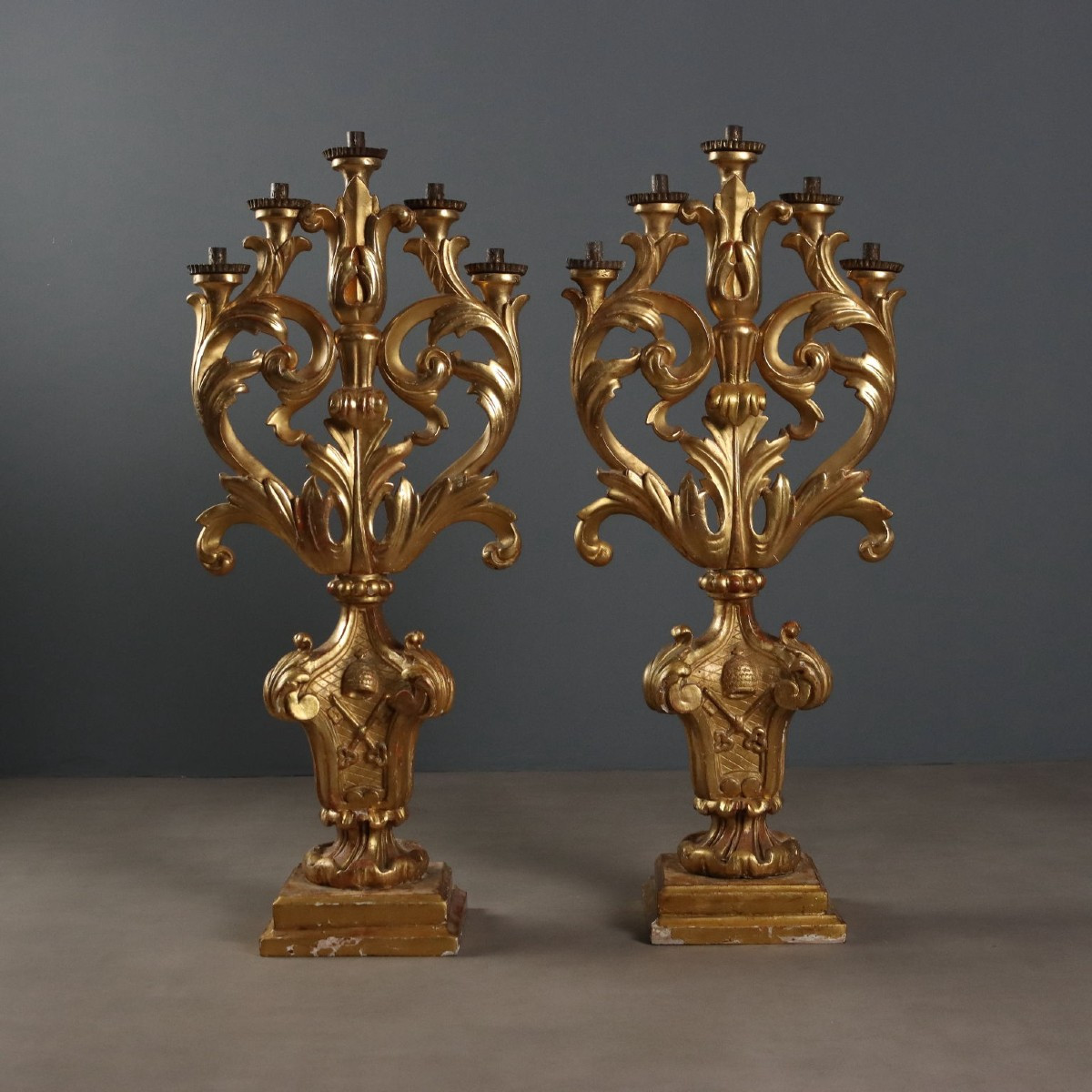 Antique Candelabra Gilded Carved Wood 5 Lights XVIII Century