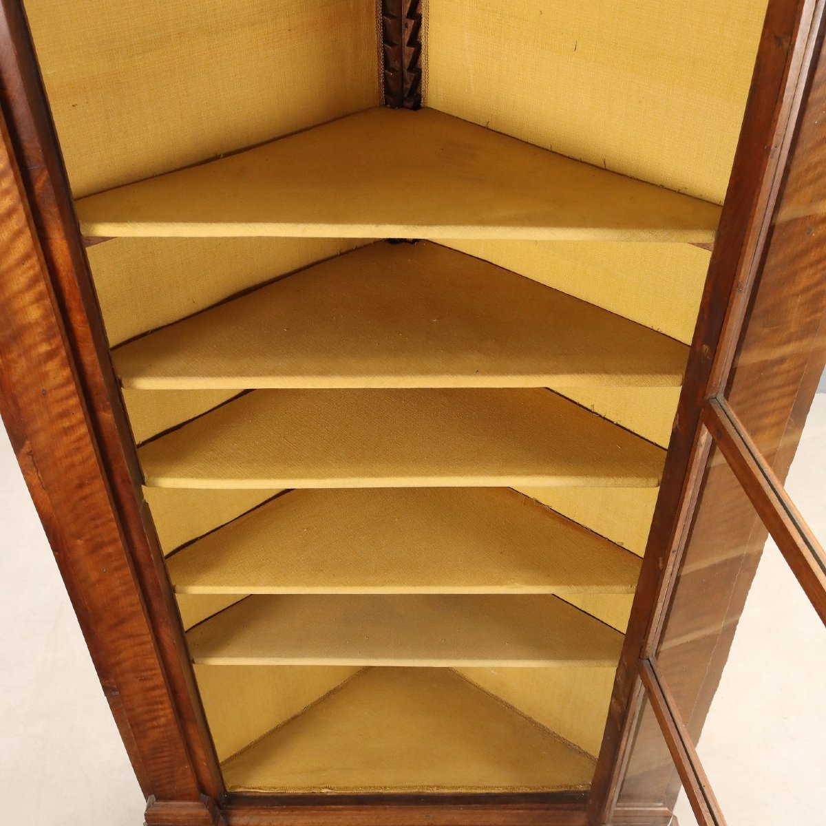 Meuble d'Angle Baroque Ancien Noyer Verre Italie XVIIIe Siècle -photo-4