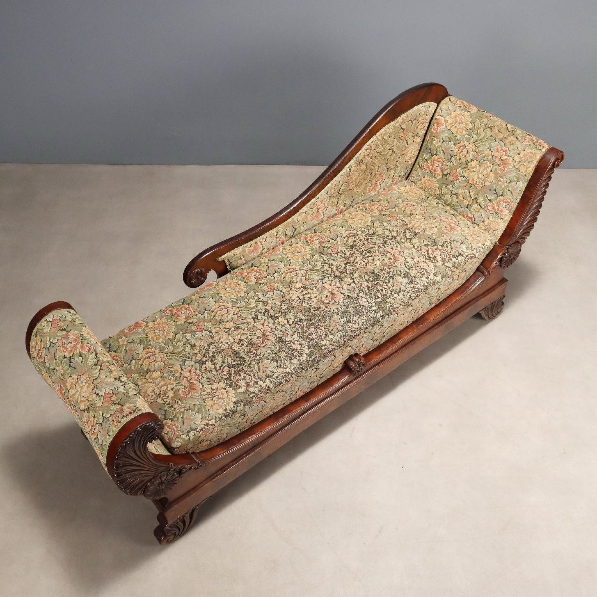 Canapé Louis Philippe Ancien Noyer Tissu Italie du XIXe Siècle-photo-3