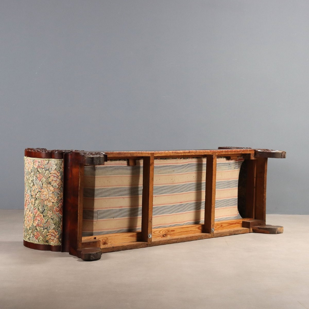 Canapé Louis Philippe Ancien Noyer Tissu Italie du XIXe Siècle-photo-6