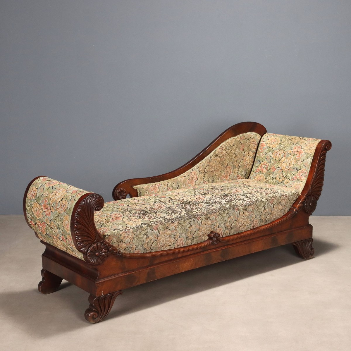 Canapé Louis Philippe Ancien Noyer Tissu Italie du XIXe Siècle