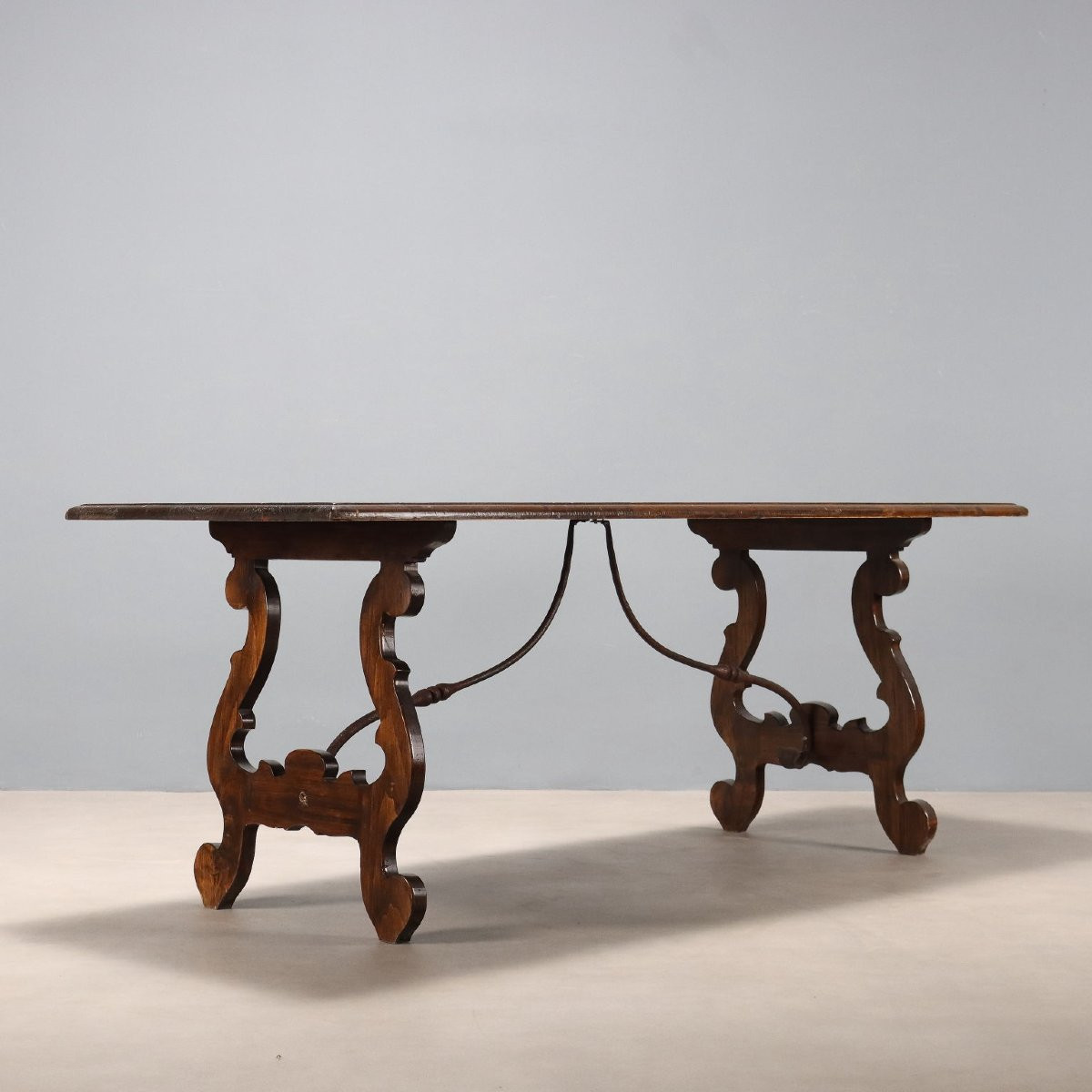 Antique Table Walnut Wrought Iron Italy XX Century-photo-4