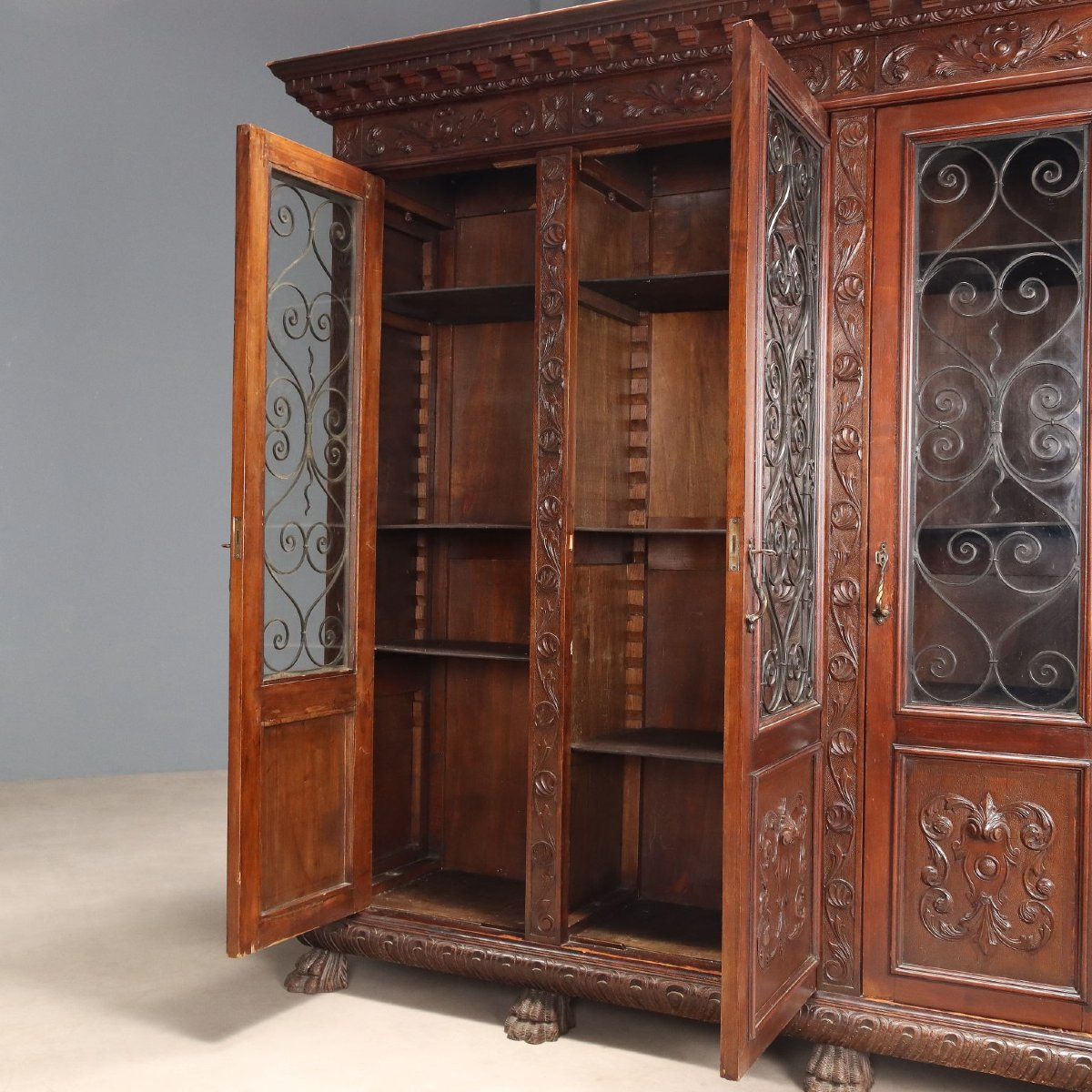 Antique Bookcase Neo-renaissance Style Walnut XX Century-photo-3
