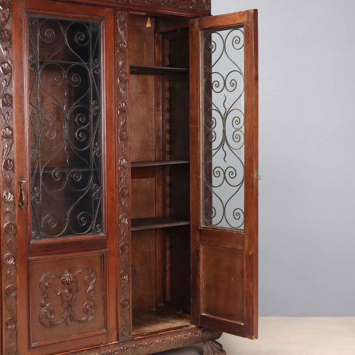 Antique Bookcase Neo-renaissance Style Walnut XX Century-photo-4
