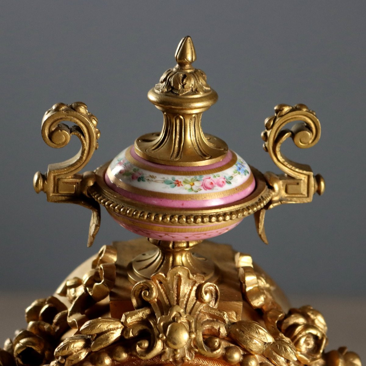 Triptyque Pendule Ancien Bronze Doré Porcelaine France XIXe Siècle-photo-2