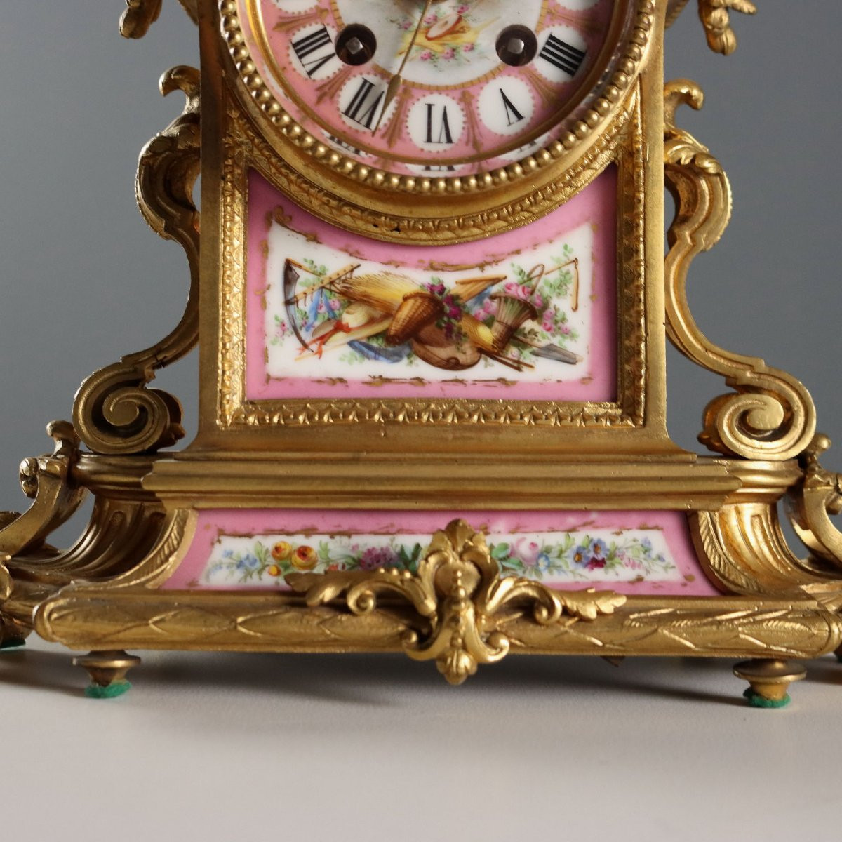 Triptyque Pendule Ancien Bronze Doré Porcelaine France XIXe Siècle-photo-3