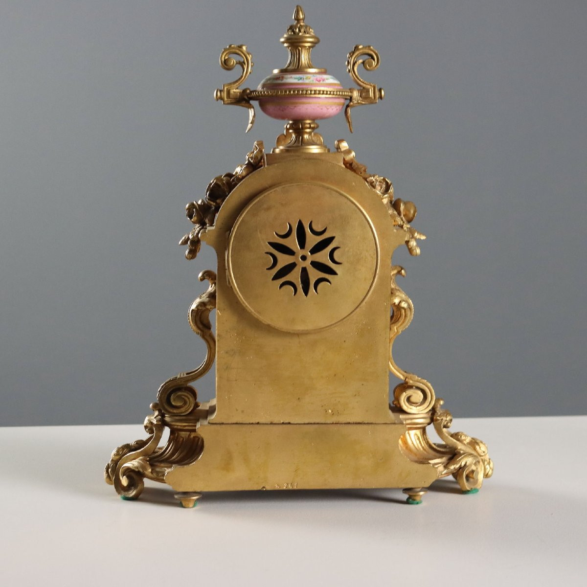 Triptyque Pendule Ancien Bronze Doré Porcelaine France XIXe Siècle-photo-5