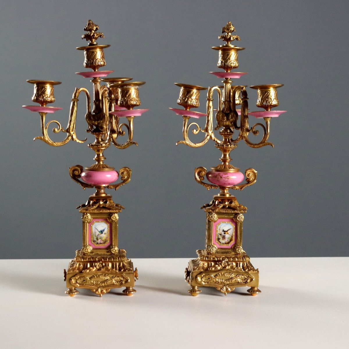 Triptyque Pendule Ancien Bronze Doré Porcelaine France XIXe Siècle-photo-8