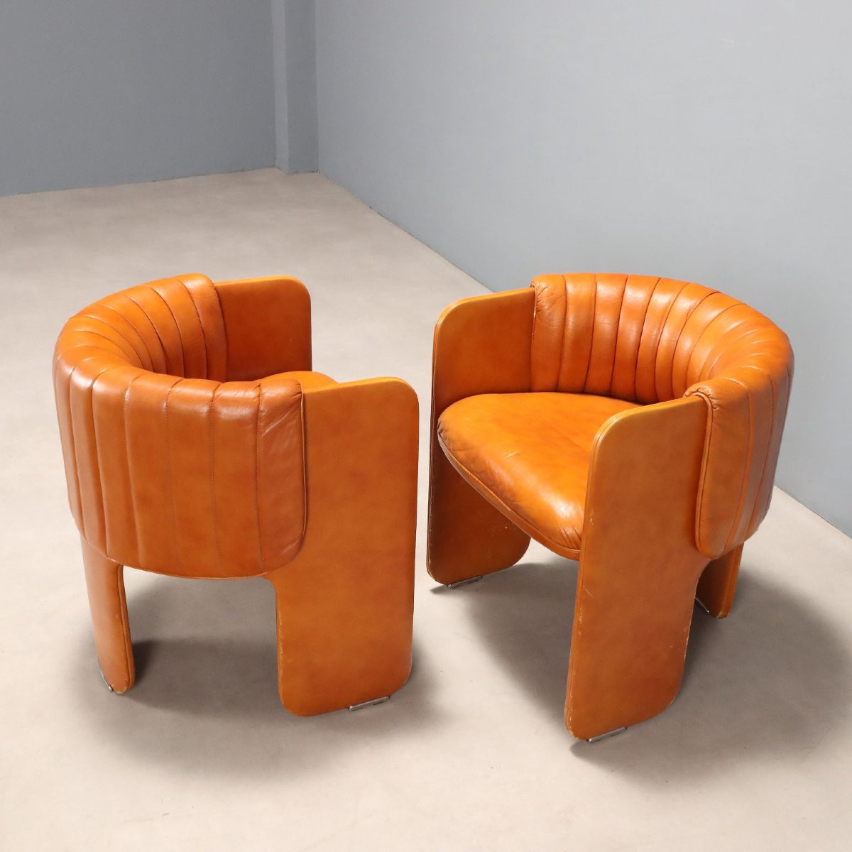 Poltrona Frau 'dinette' Armchairs Leather Design Italy 1970s-photo-3