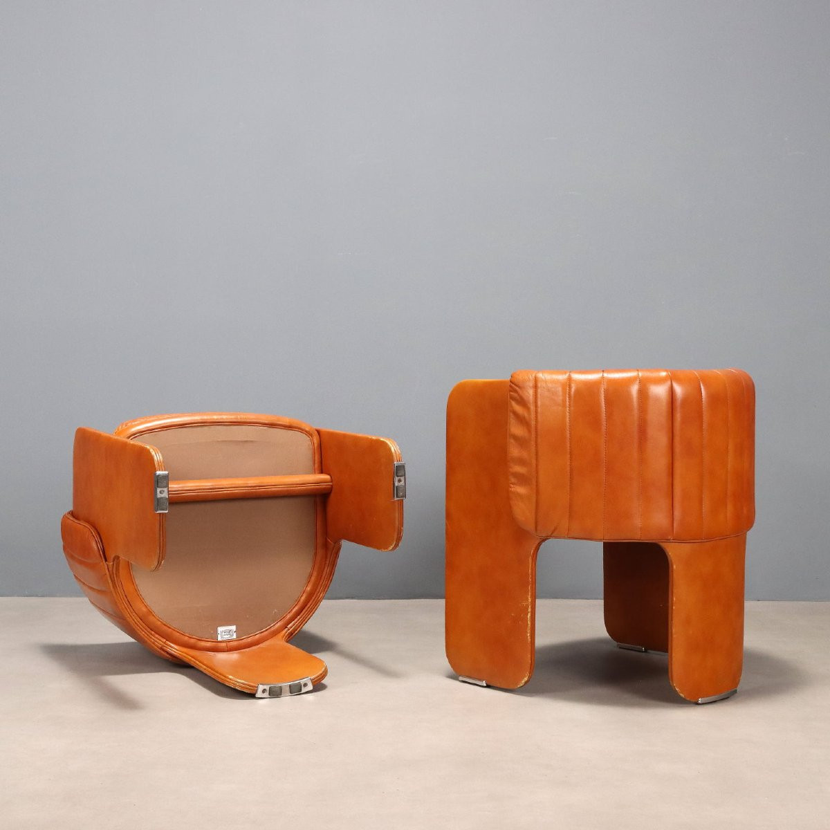 Poltrona Frau 'dinette' Armchairs Leather Design Italy 1970s-photo-5