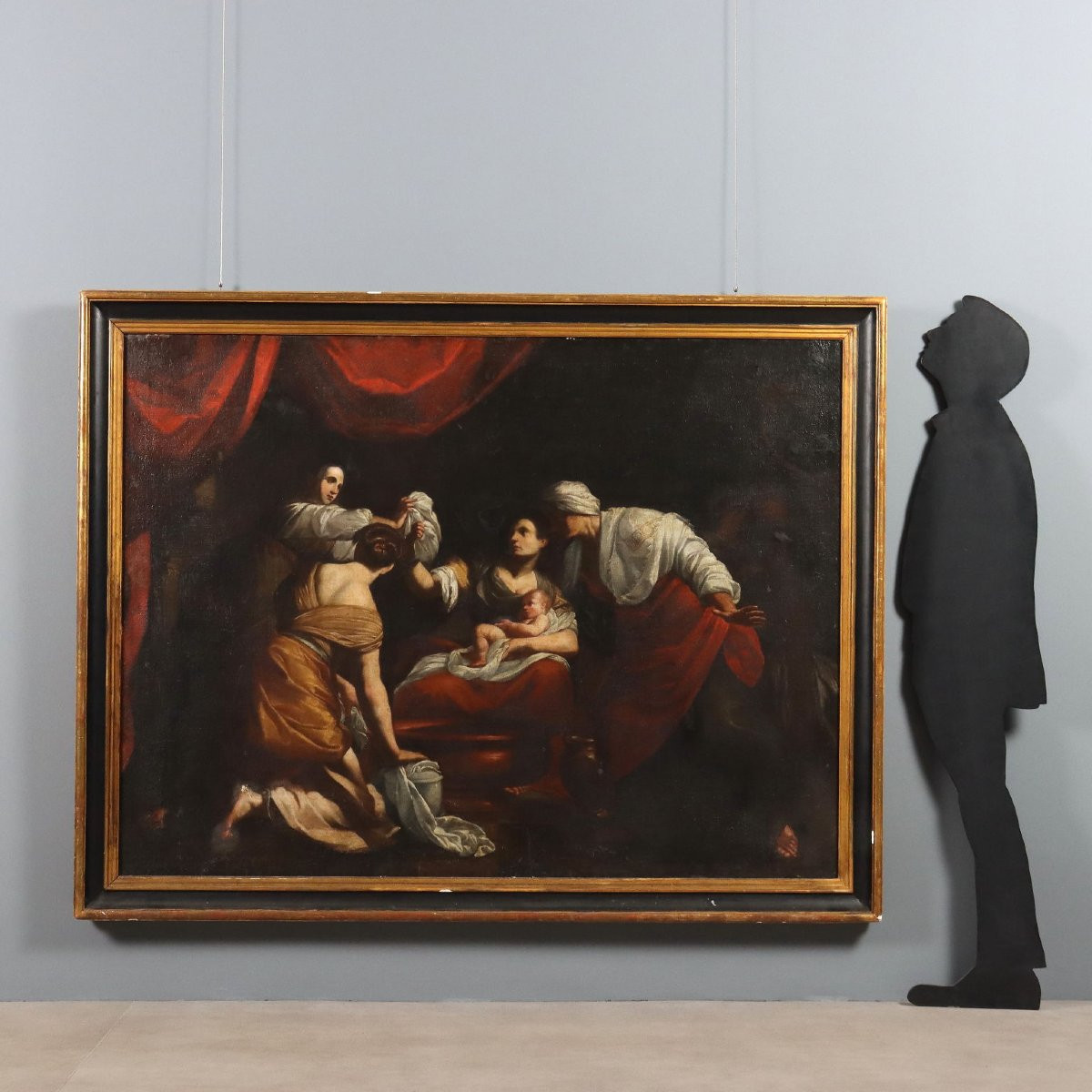 Tableau Ancien La Naissance de la Vierge Marie XVIIe Siècle Copie par Simon Vouet-photo-2