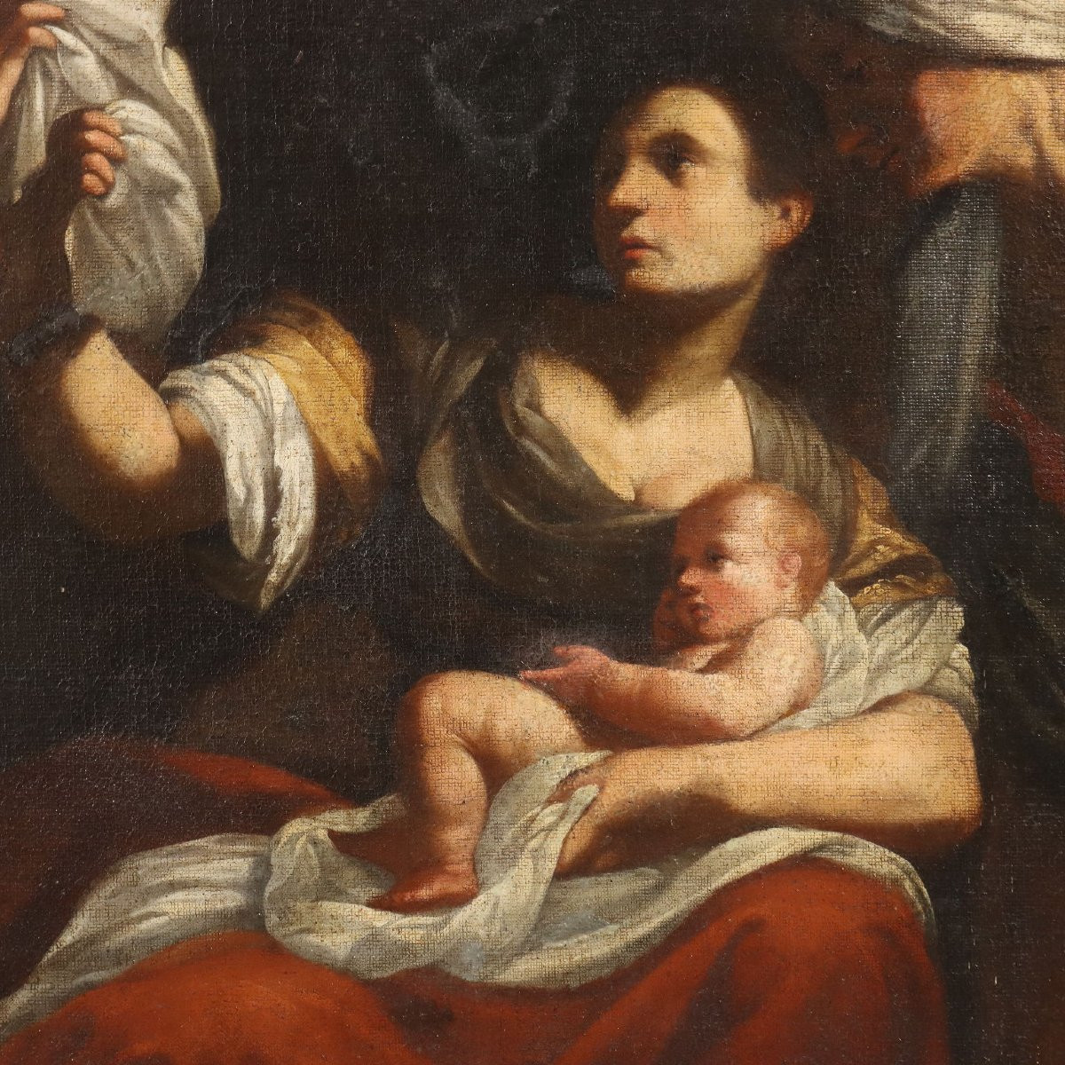 Tableau Ancien La Naissance de la Vierge Marie XVIIe Siècle Copie par Simon Vouet-photo-4