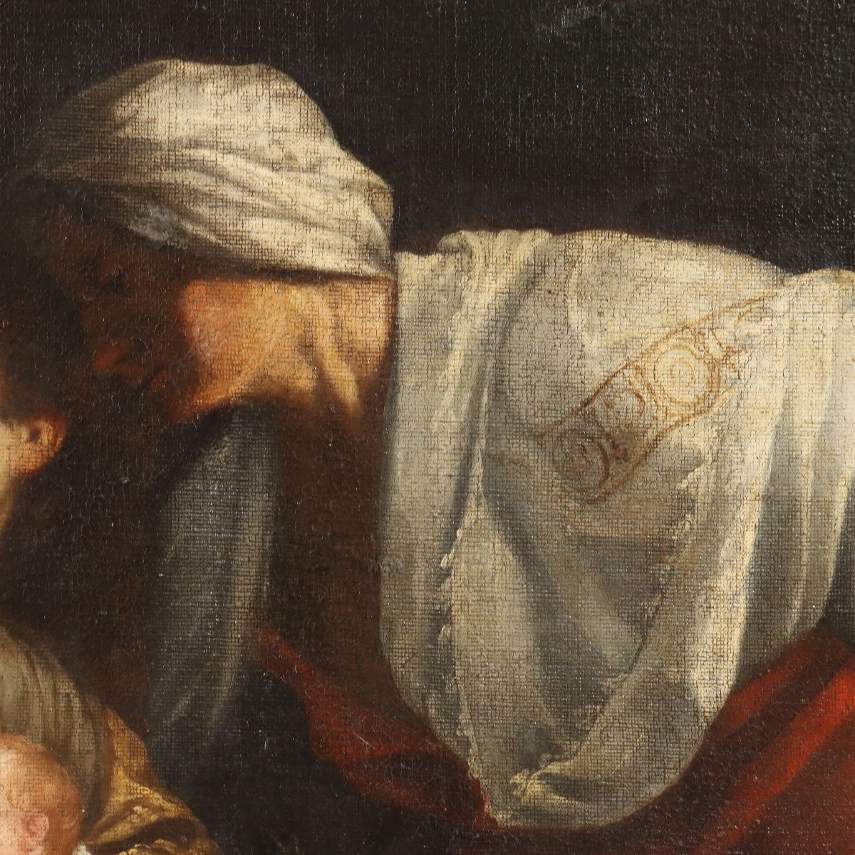 Tableau Ancien La Naissance de la Vierge Marie XVIIe Siècle Copie par Simon Vouet-photo-1