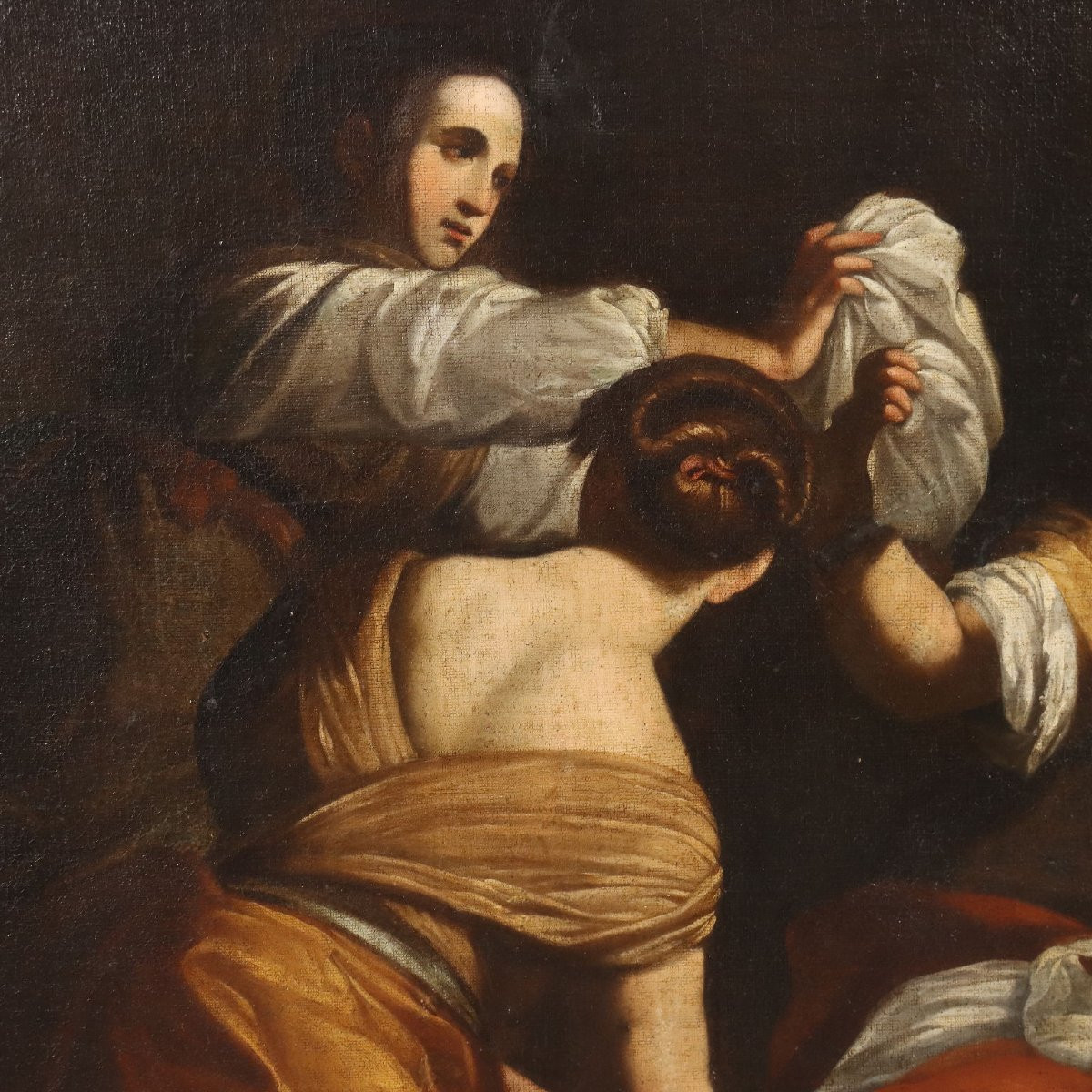 Tableau Ancien La Naissance de la Vierge Marie XVIIe Siècle Copie par Simon Vouet-photo-3