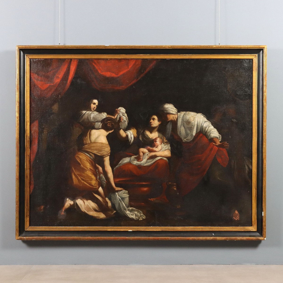 Tableau Ancien La Naissance de la Vierge Marie XVIIe Siècle Copie par Simon Vouet