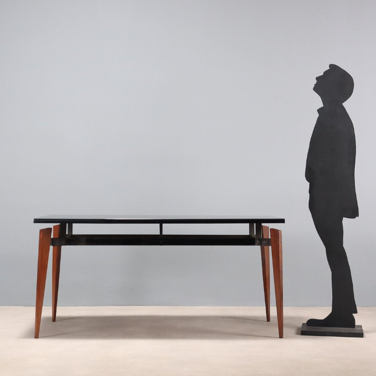 Table Vintage Acajou Métal Verre Design Italie Années 1960-photo-2