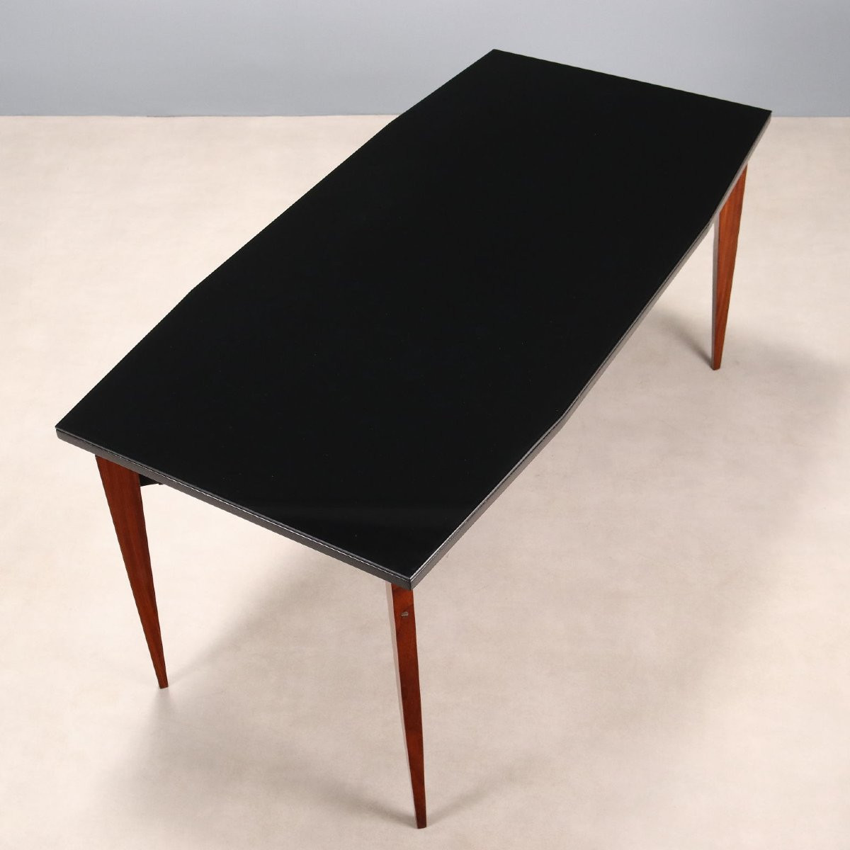 Table Vintage Acajou Métal Verre Design Italie Années 1960-photo-1