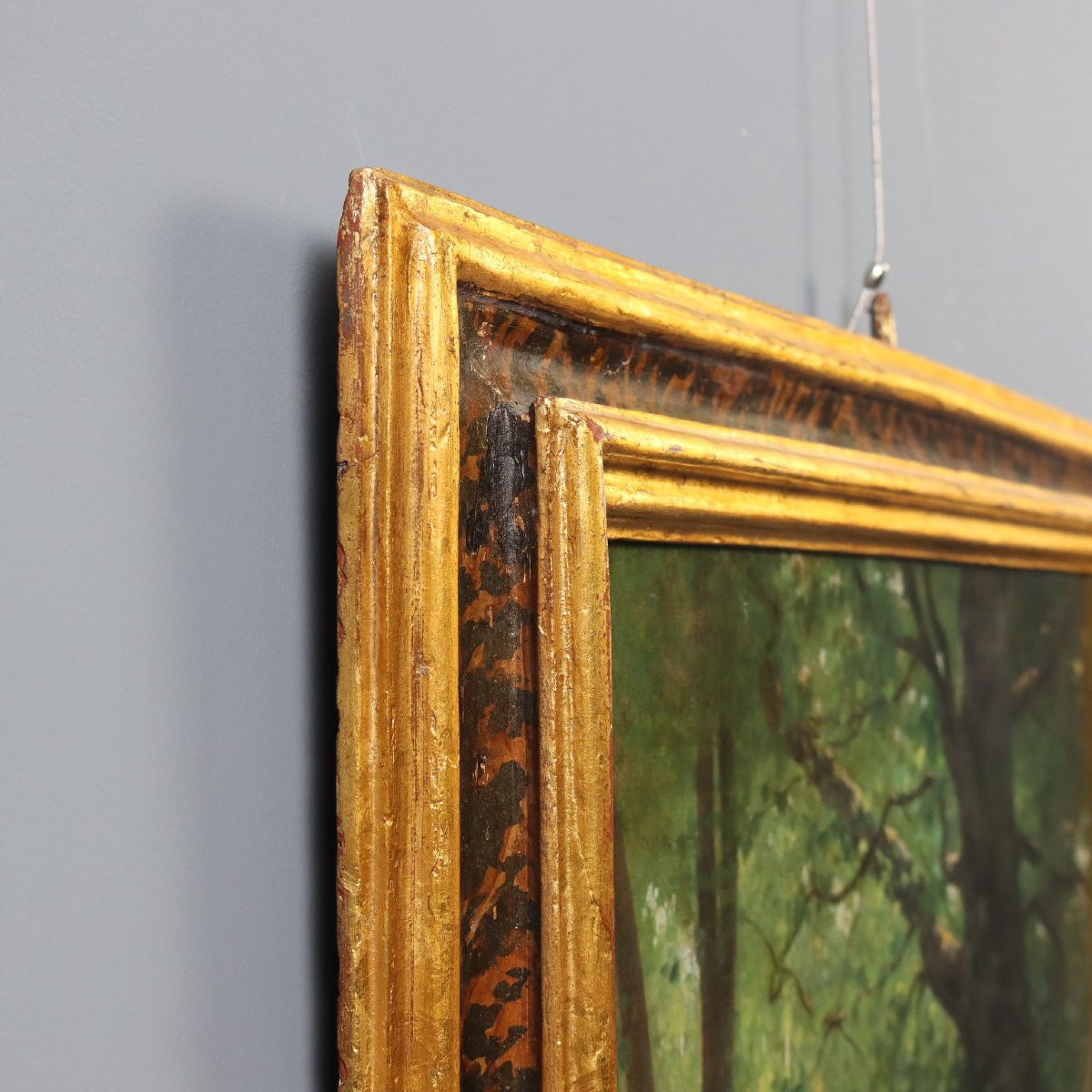 Tableau Ancien Cerf dans le Bois Huile sur Toile France XIXe Siècle-photo-6