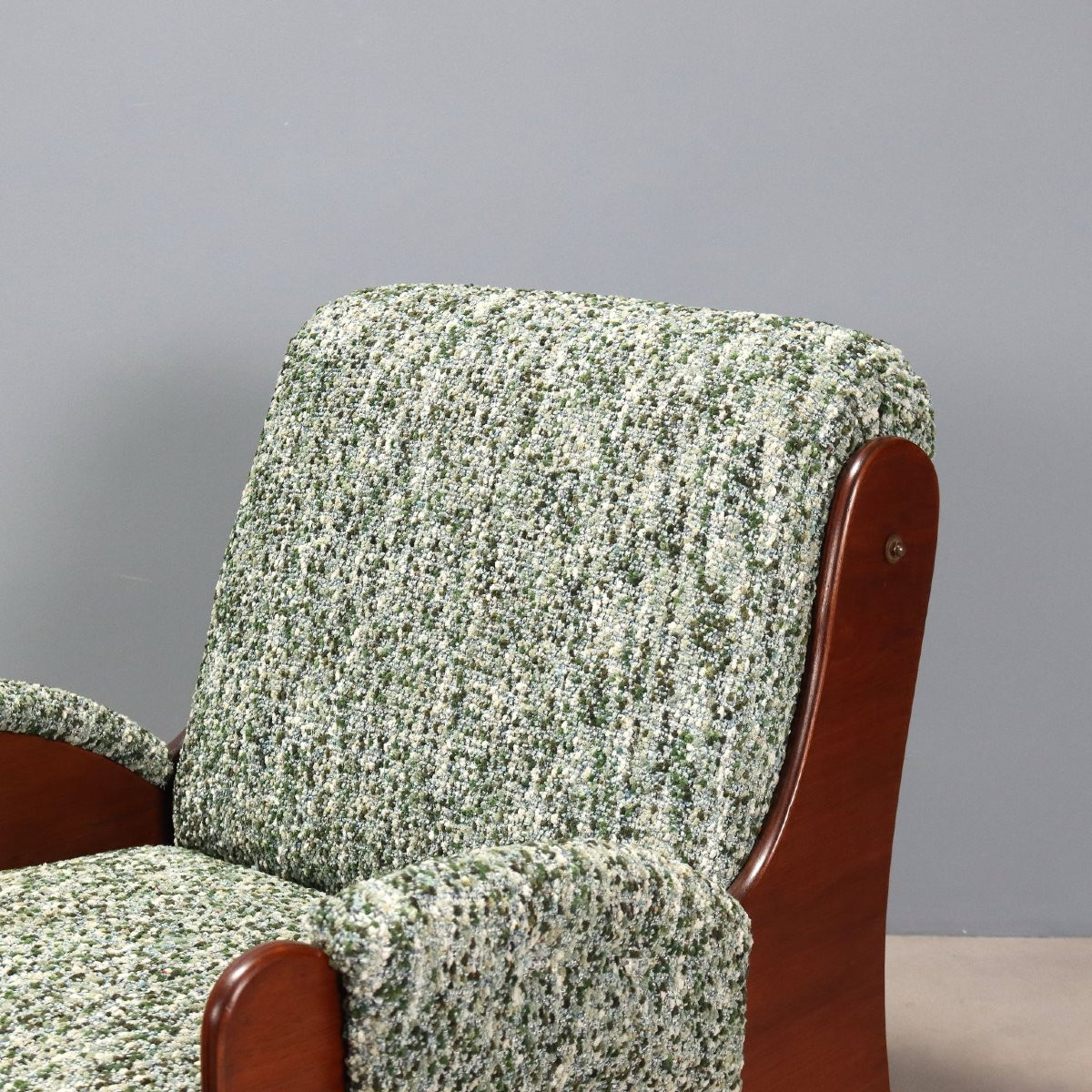 Fauteuils Vintage Bois Tissu Rembourrage Design Années 1960-photo-4