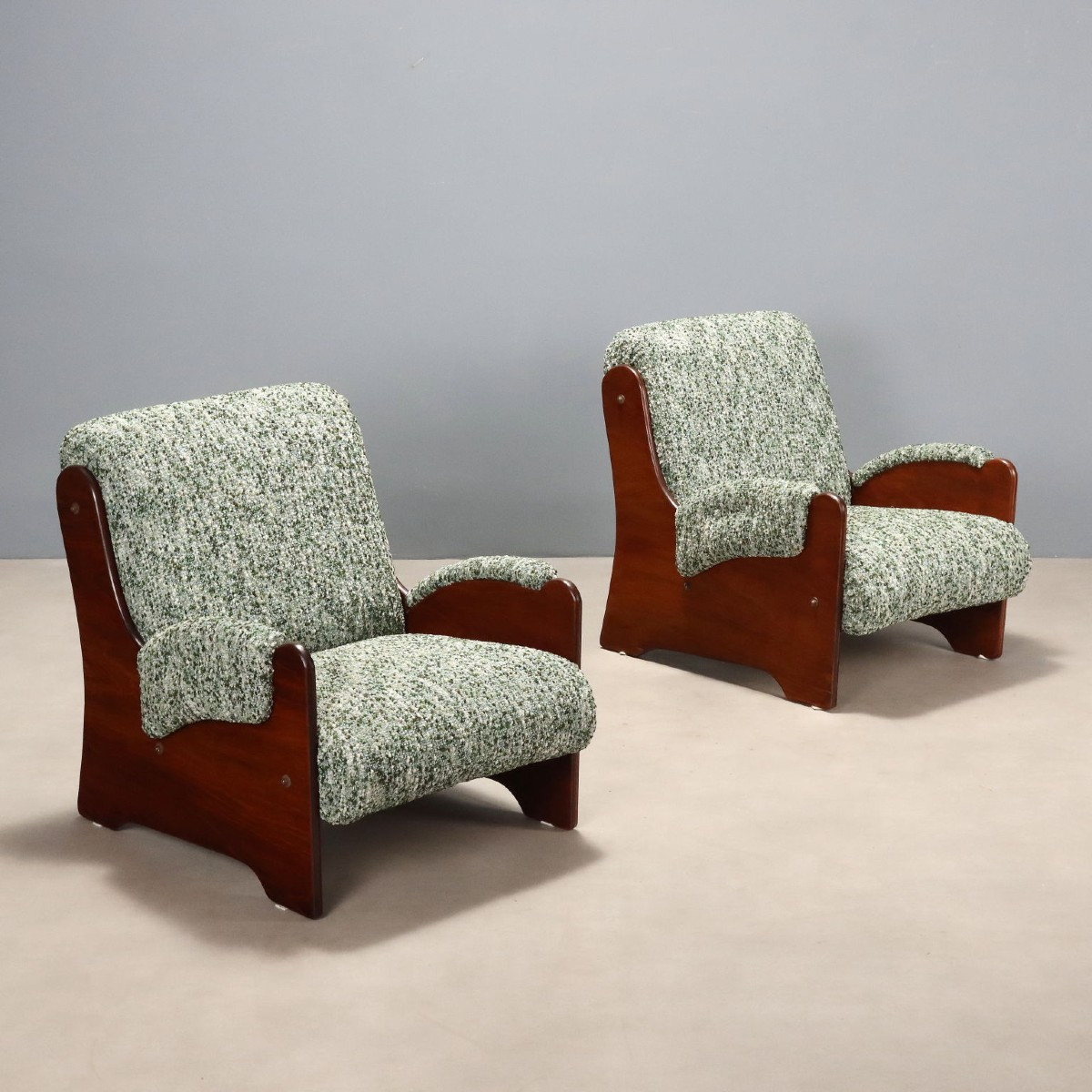 Fauteuils Vintage Bois Tissu Rembourrage Design Années 1960