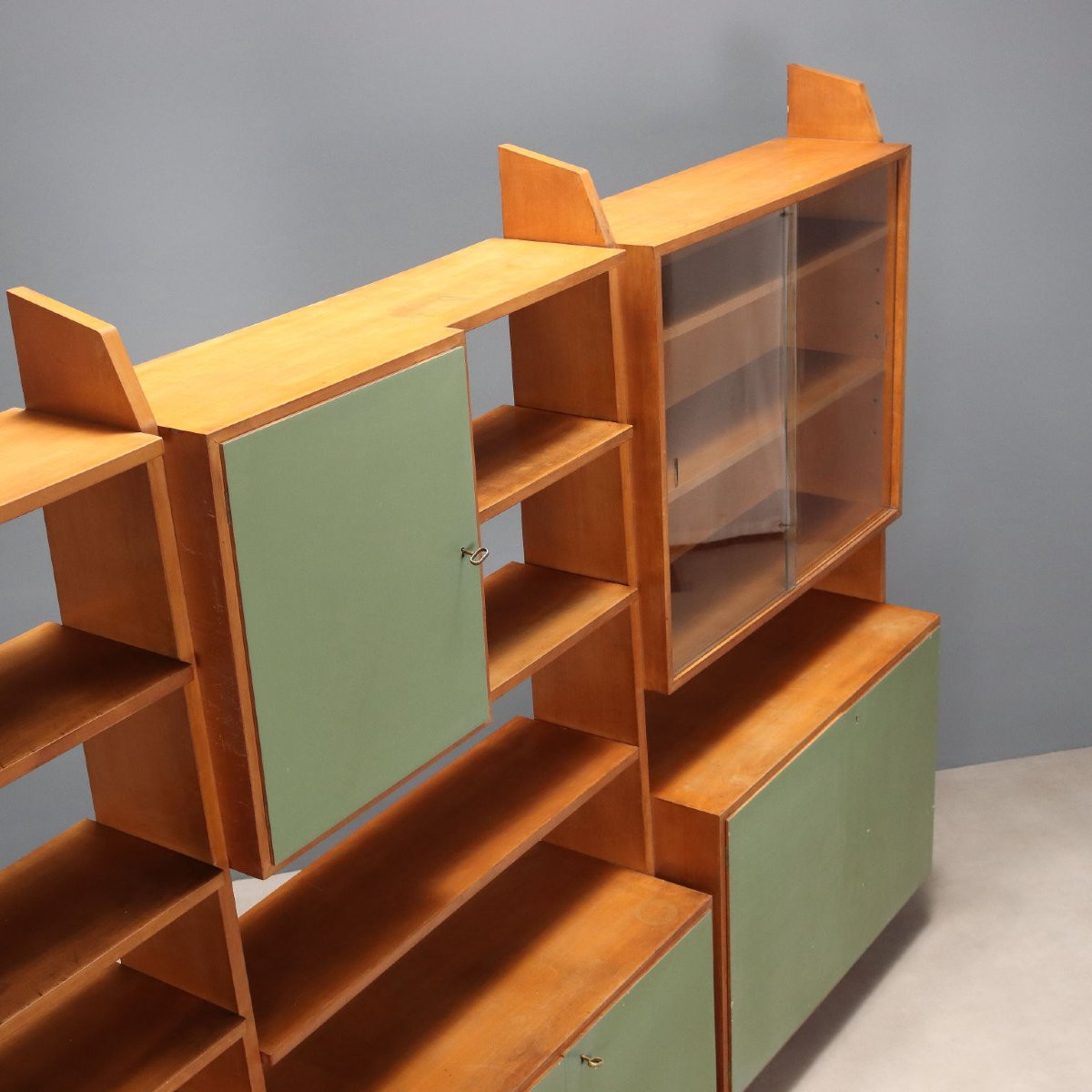 Vintage Bookcase Lacquered Wood Glass Design Italy 1950s-1960s-photo-7