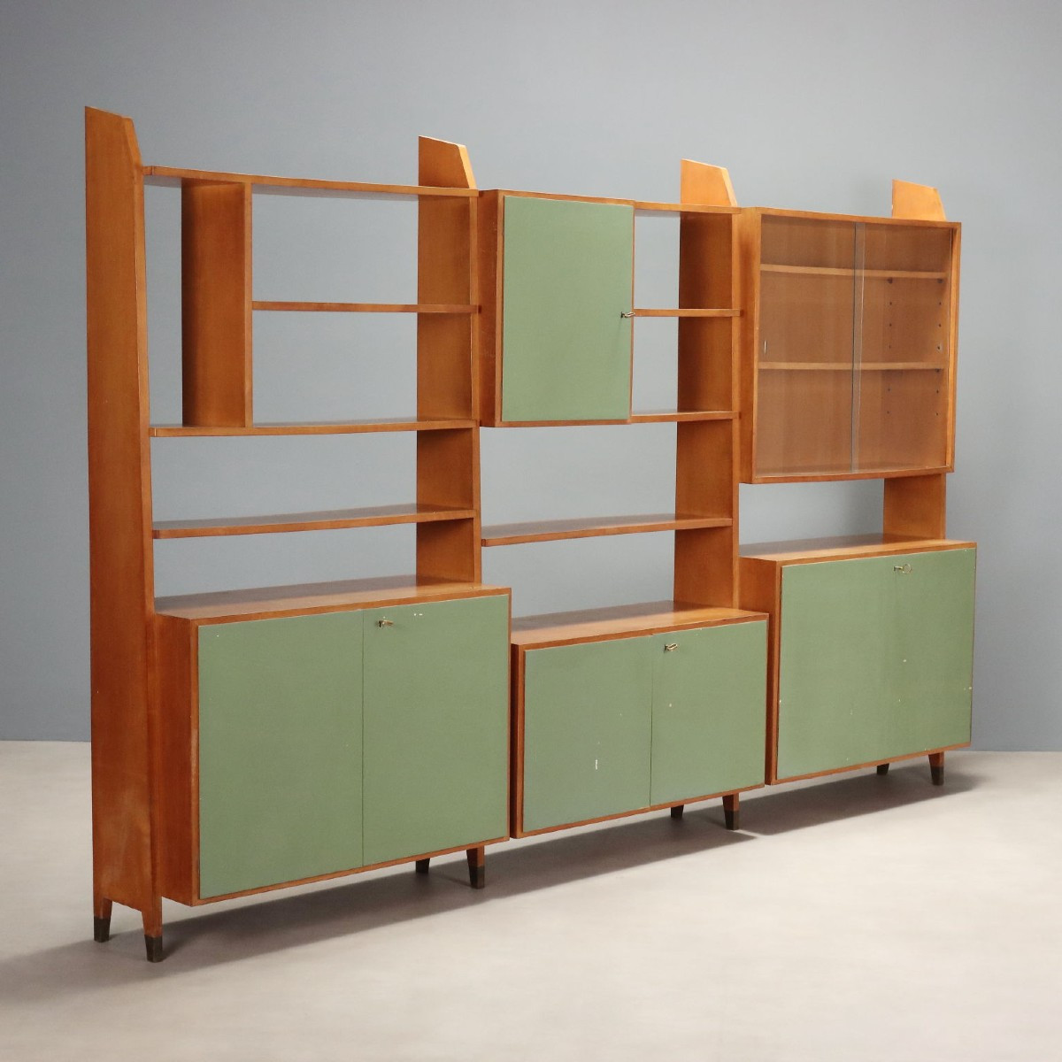 Vintage Bookcase Lacquered Wood Glass Design Italy 1950s-1960s