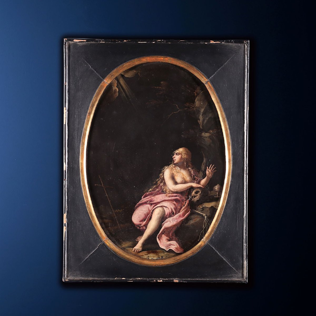 Paire de Tableaux Anciens sur Ardoise Sujét Sacré '600-photo-2