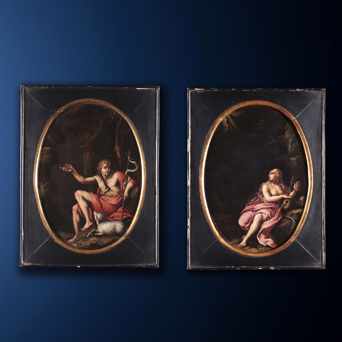 Paire de Tableaux Anciens sur Ardoise Sujét Sacré '600