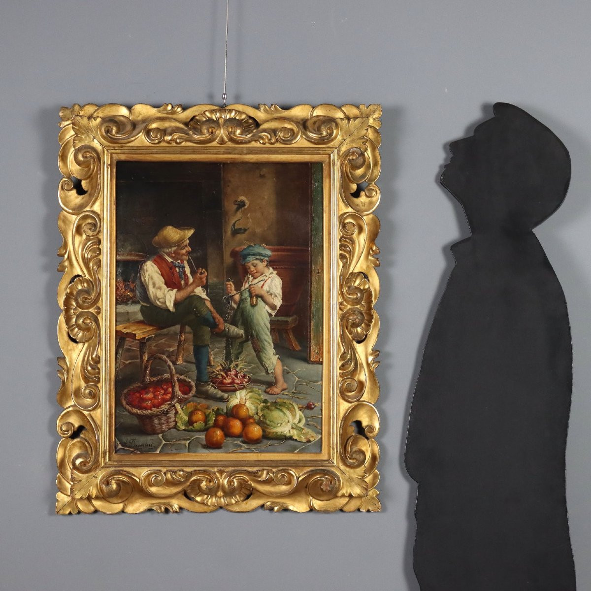 Antique Painting Signed A. Dumini Preparing For The Market XIX Century-photo-2